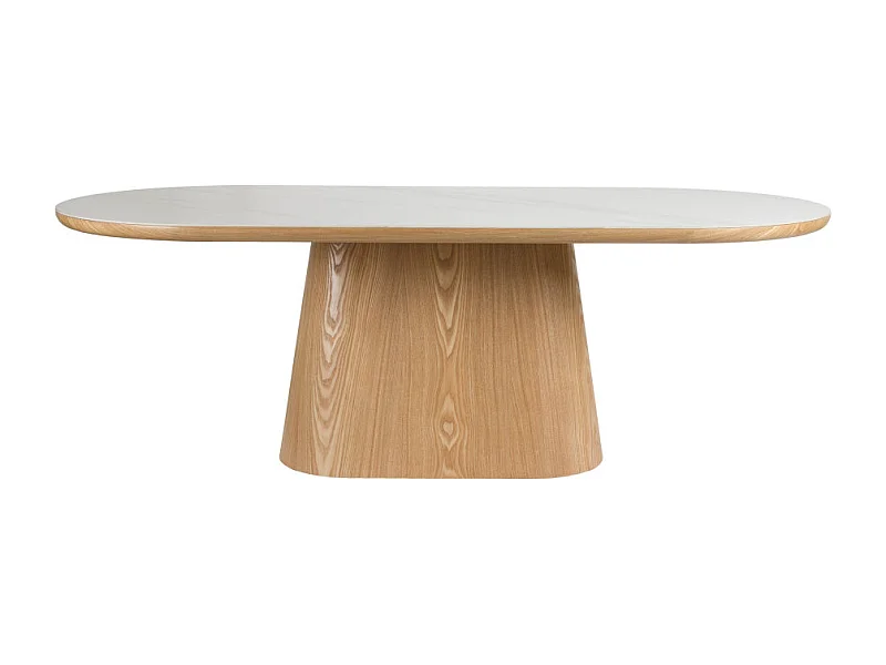 Almira - Table à manger 8 personnes ovale en pierre et bois - Bois clair