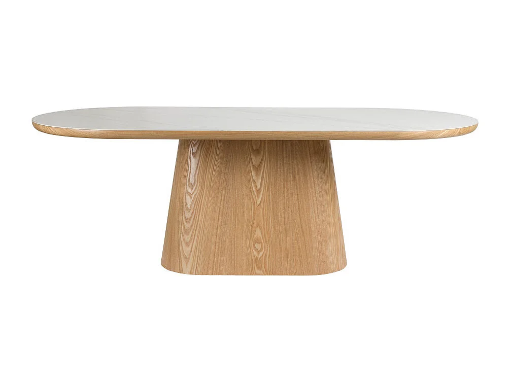 Almira - Table à manger 8 personnes ovale en pierre et bois - Bois clair