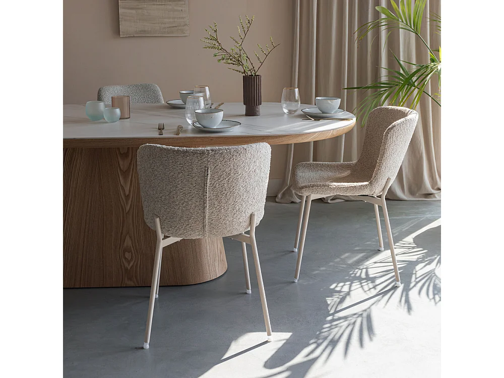 Almira - Table à manger 8 personnes ovale en pierre et bois - Bois clair