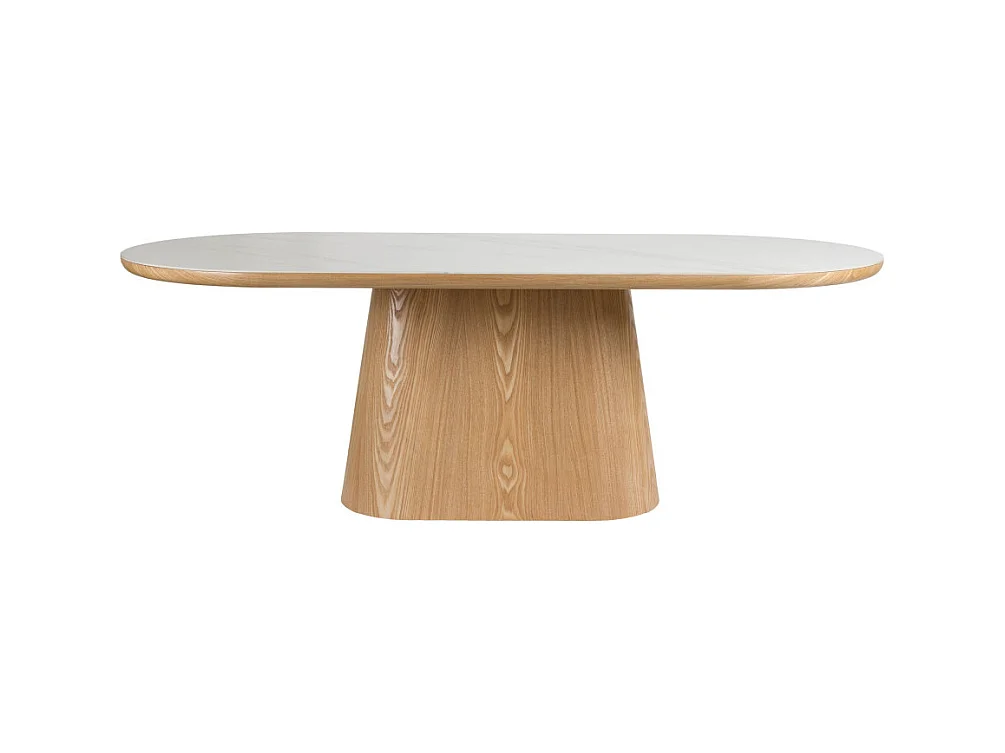 Almira - Table à manger 8 personnes ovale en pierre et bois - Bois clair