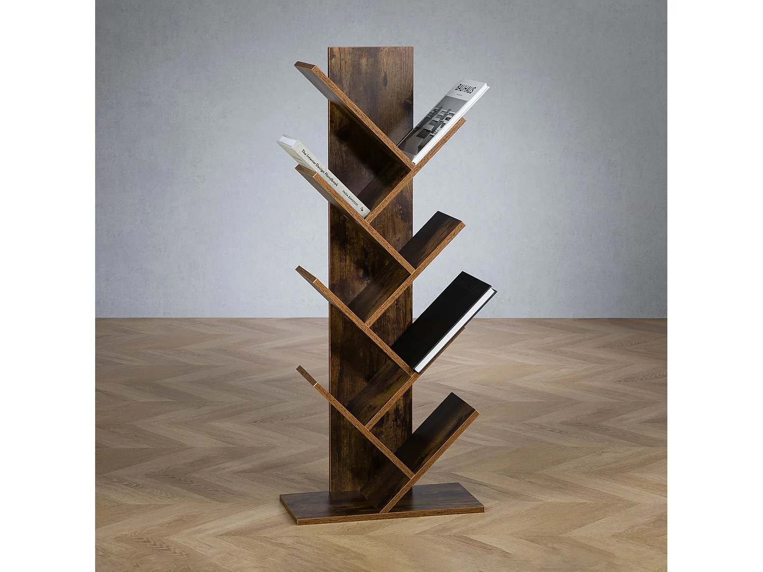 Étagère en bois JULES en forme d’arbre, Étagère autoportante  avec pied robuste, Design original et pratique, Old style