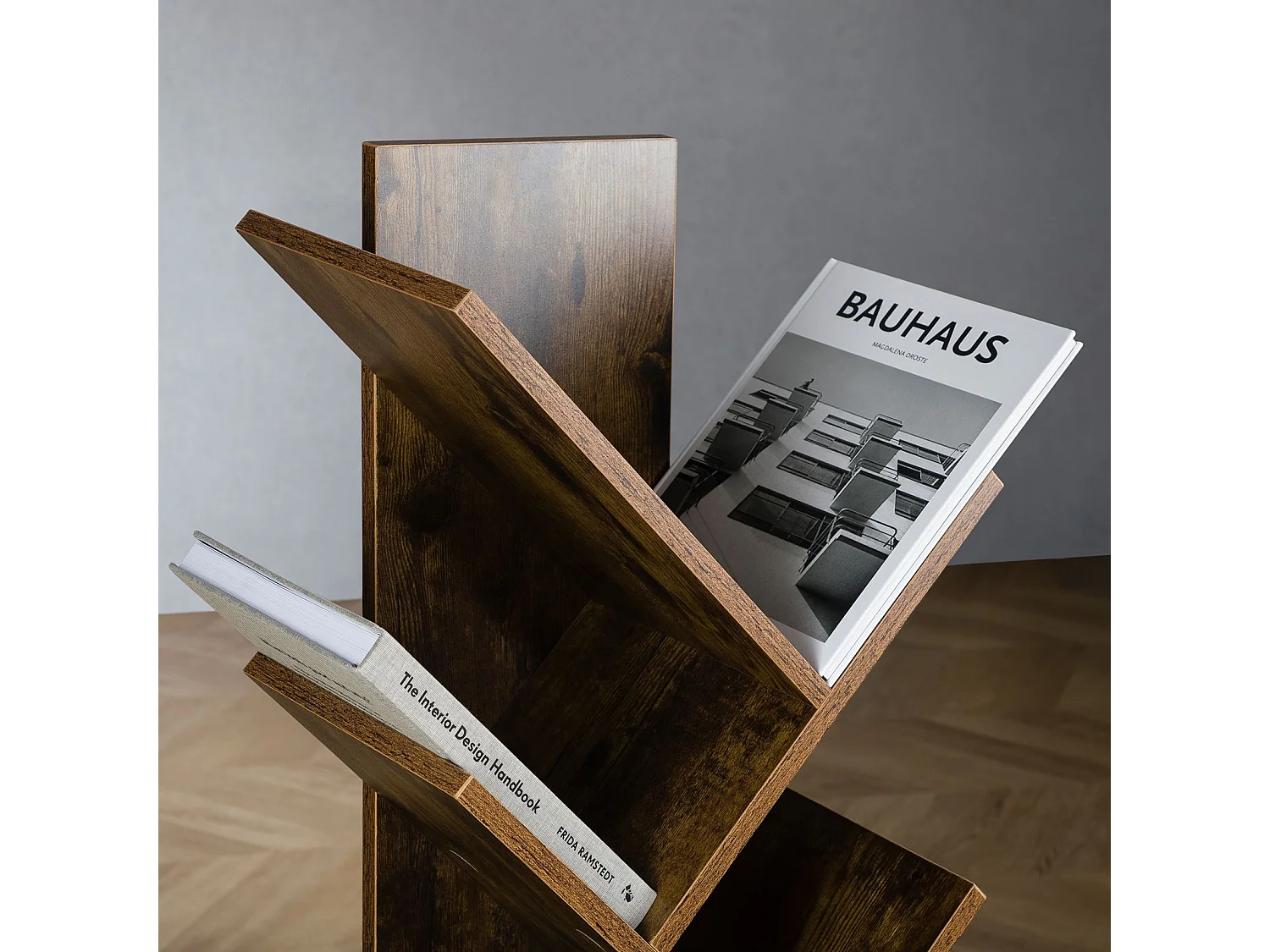 Étagère en bois JULES en forme d’arbre, Étagère autoportante  avec pied robuste, Design original et pratique, Old style