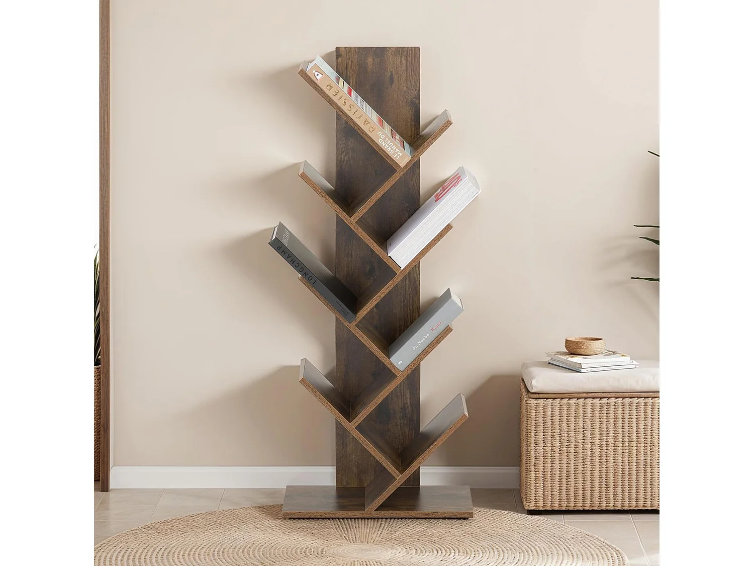 Étagère en bois JULES en forme d’arbre, Étagère autoportante  avec pied robuste, Design original et pratique, Old style