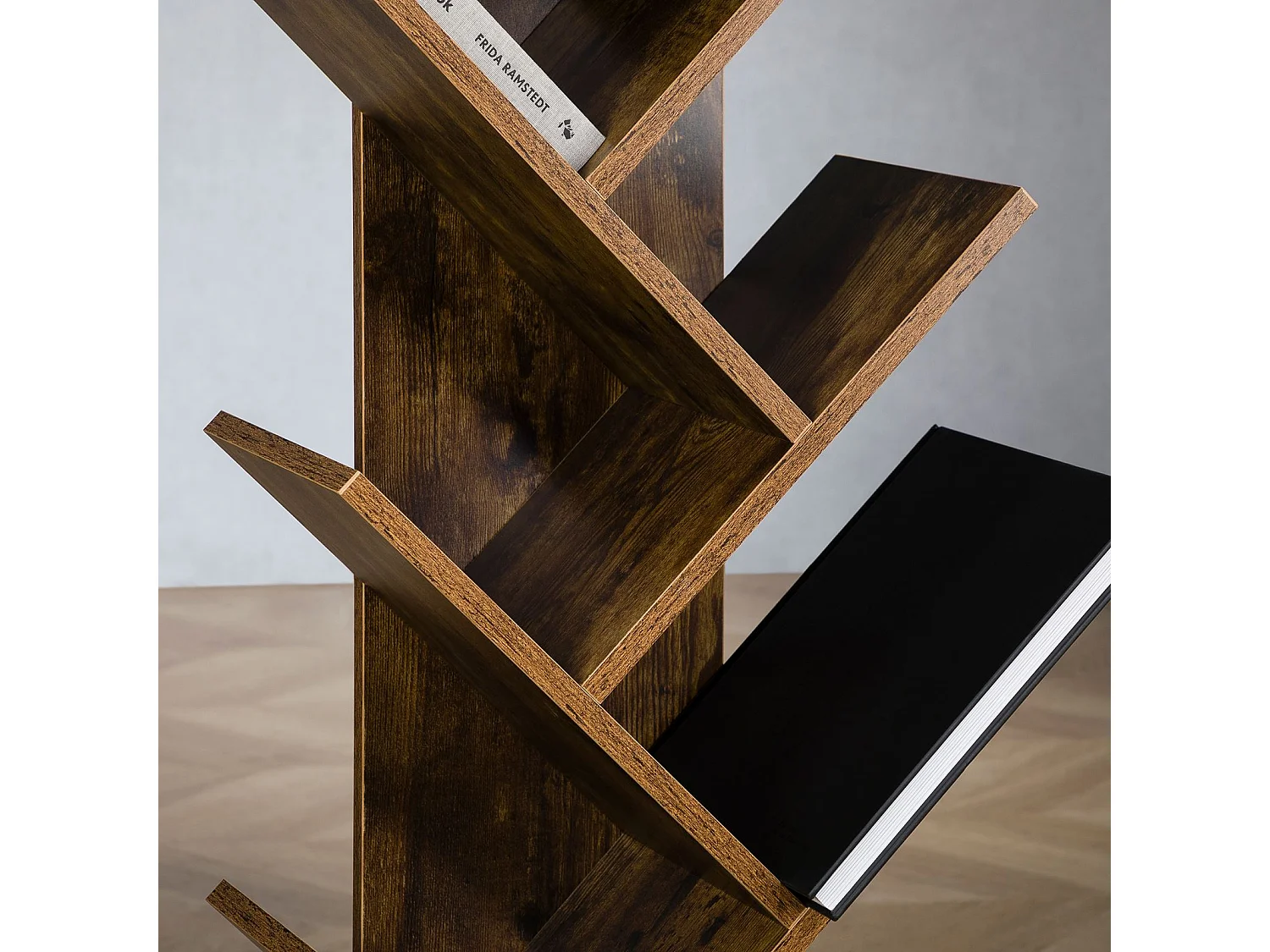 Étagère en bois JULES en forme d’arbre, Étagère autoportante  avec pied robuste, Design original et pratique, Old style