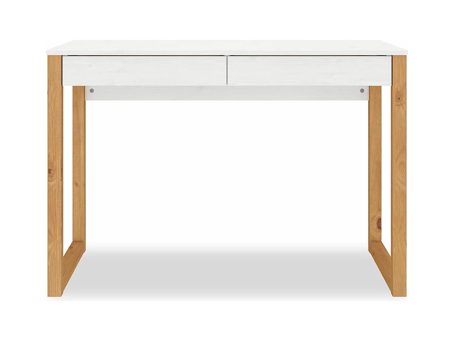 Bureau en bois avec 2 tiroirs NOAH, design scandinave, en pin massif coloris blanc et chêne
