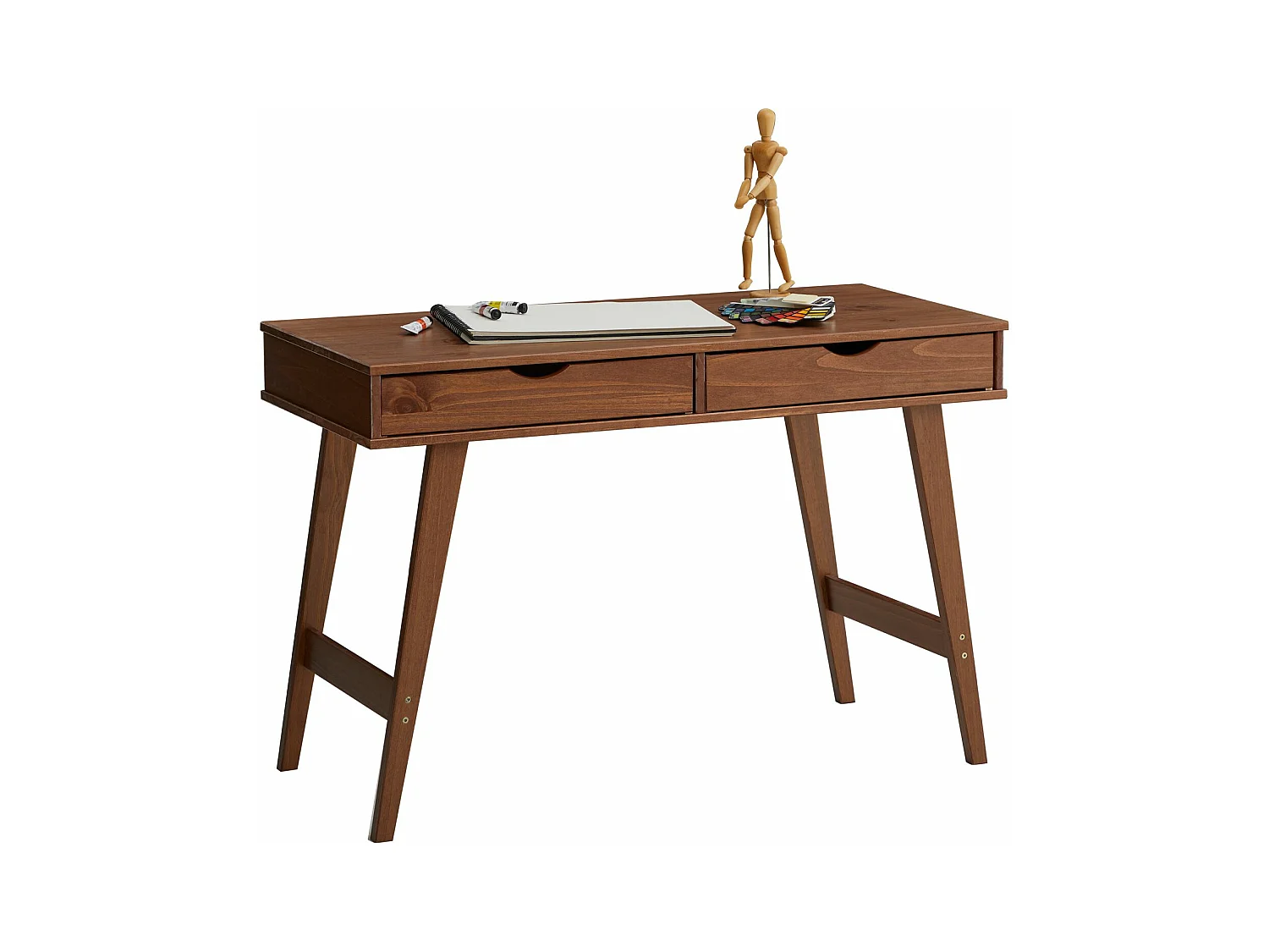 Bureau MILO en pin massif lasuré brun foncé avec 2 tiroirs de rangement