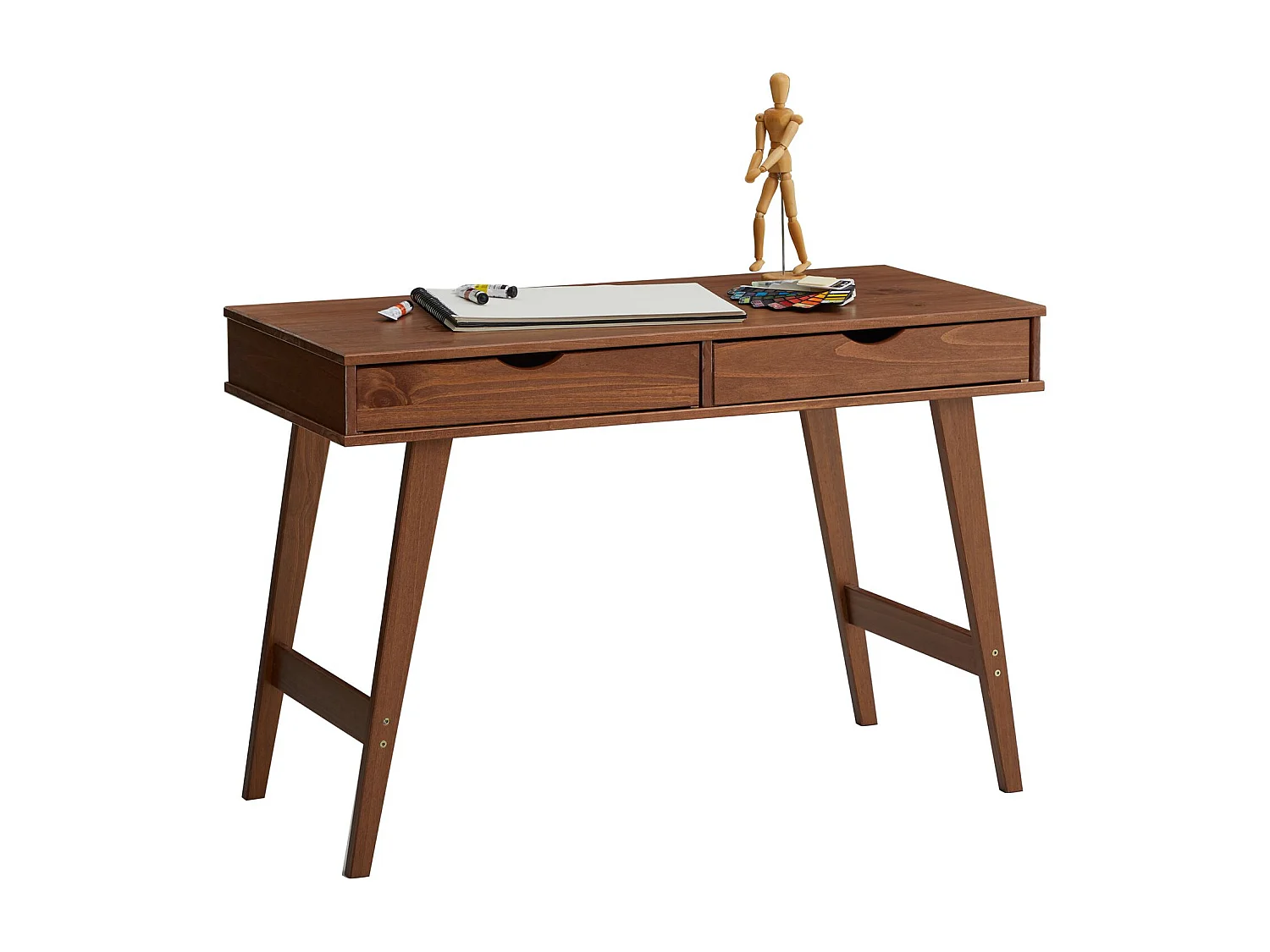 Bureau MILO en pin massif lasuré brun foncé avec 2 tiroirs de rangement