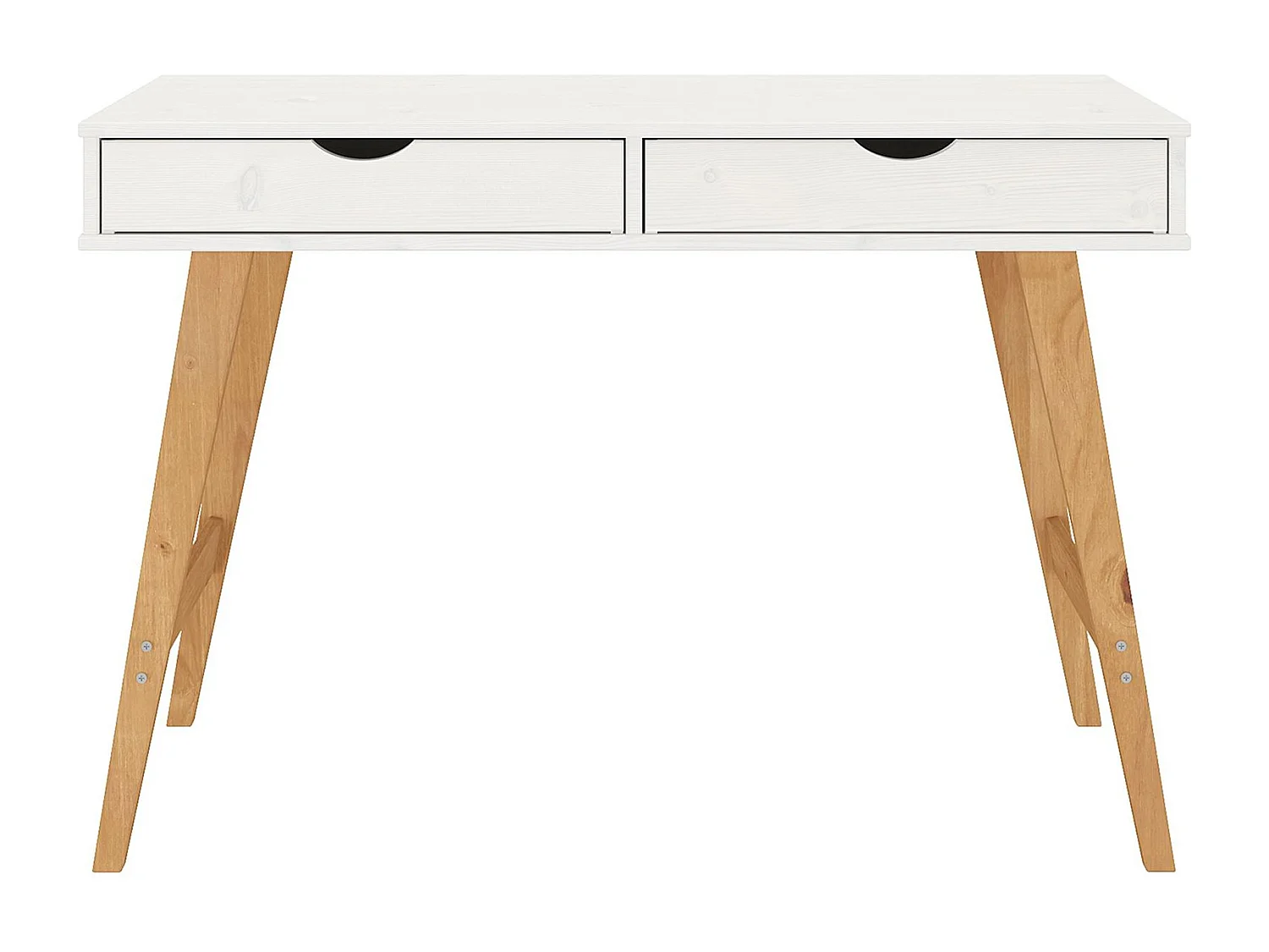 Bureau MILO en pin massif lasuré blanc avec 2 tiroirs de rangement