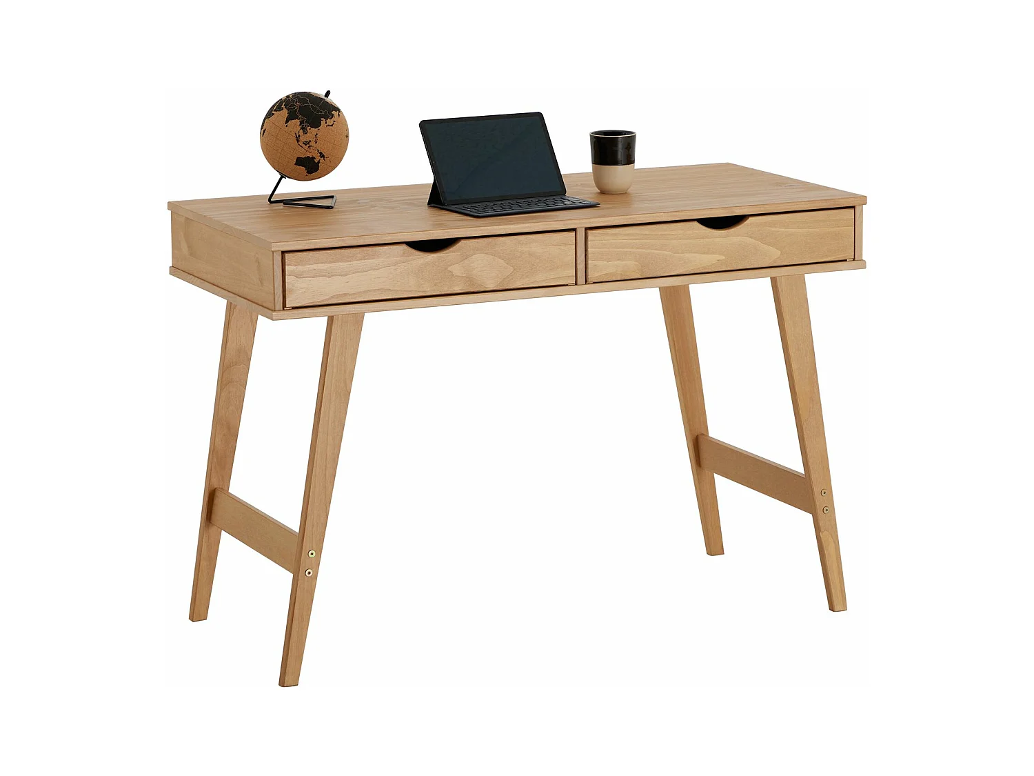 Bureau MILO en pin massif lasuré brun avec 2 tiroirs de rangement