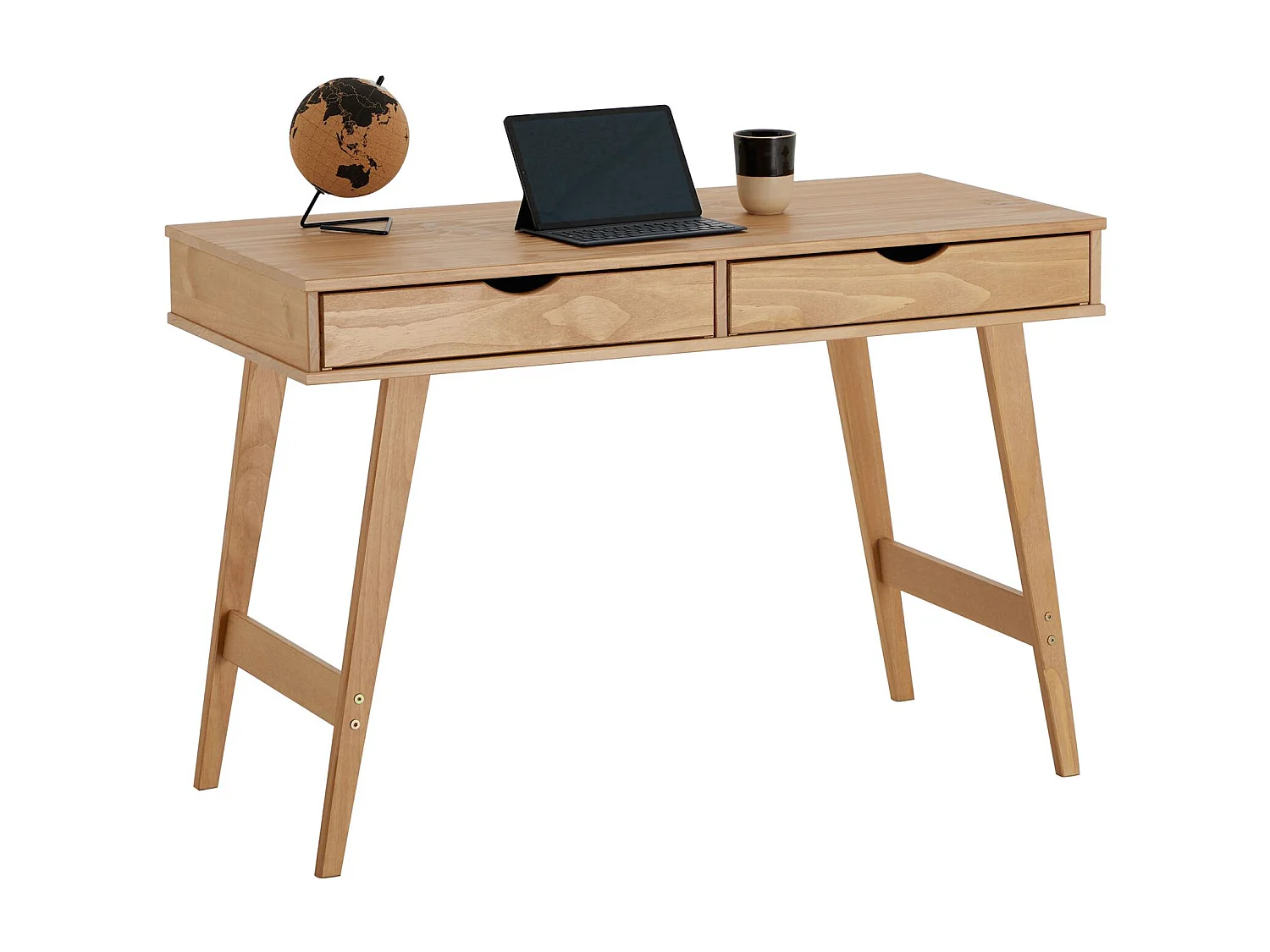 Bureau MILO en pin massif lasuré brun avec 2 tiroirs de rangement