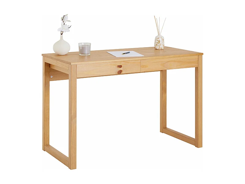 Bureau en bois avec 2 tiroirs NOAH, design scandinave, en pin massif coloris naturel