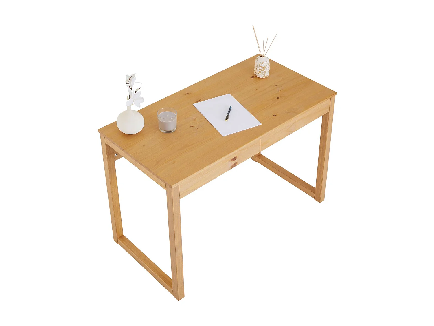 Bureau en bois avec 2 tiroirs NOAH, design scandinave, en pin massif coloris naturel