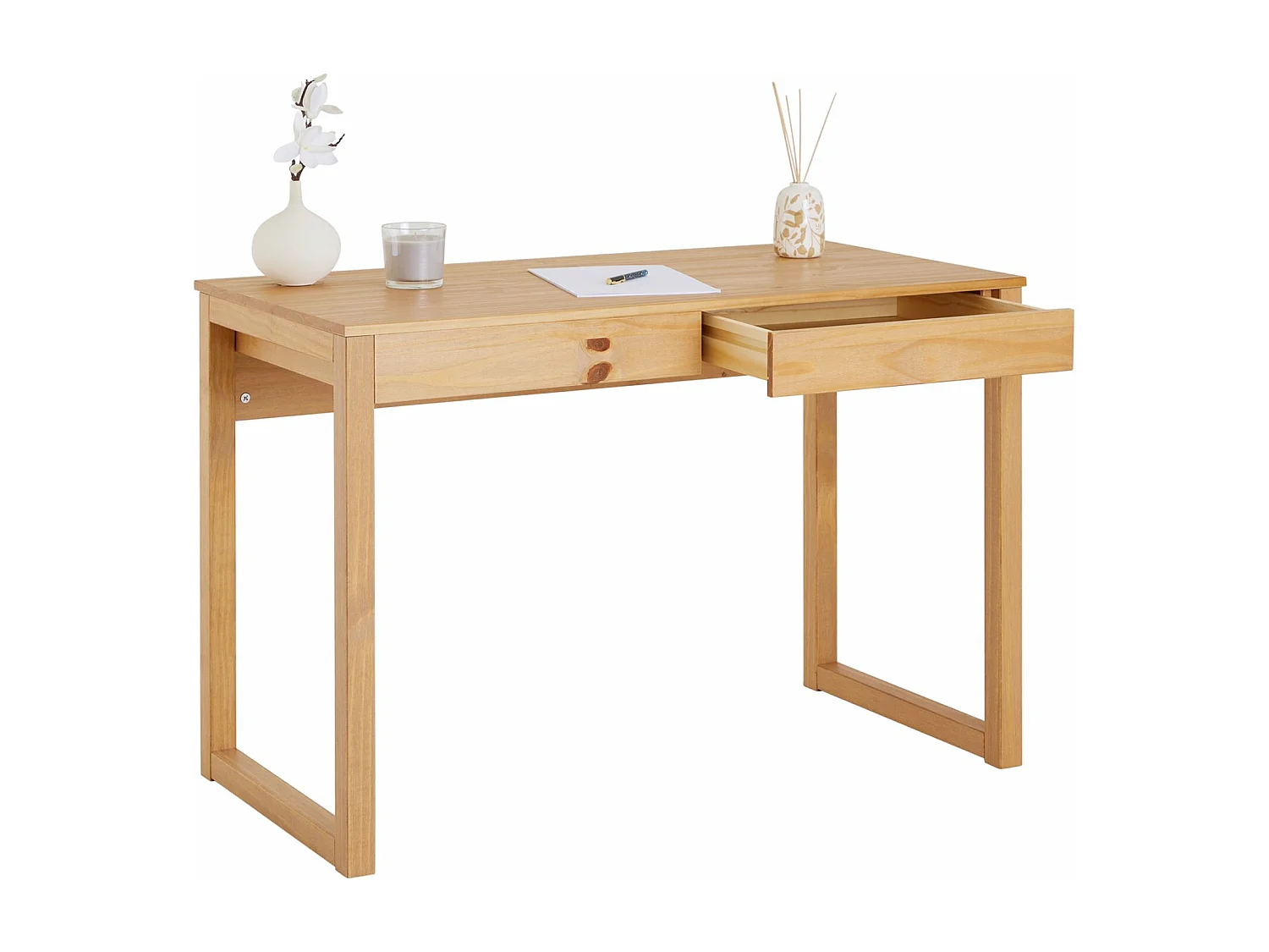 Bureau en bois avec 2 tiroirs NOAH, design scandinave, en pin massif coloris naturel