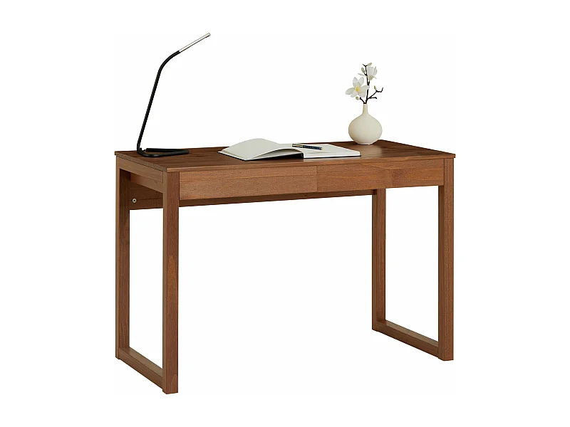 Bureau en bois avec 2 tiroirs NOAH, design scandinave, en pin massif coloris châtaignier