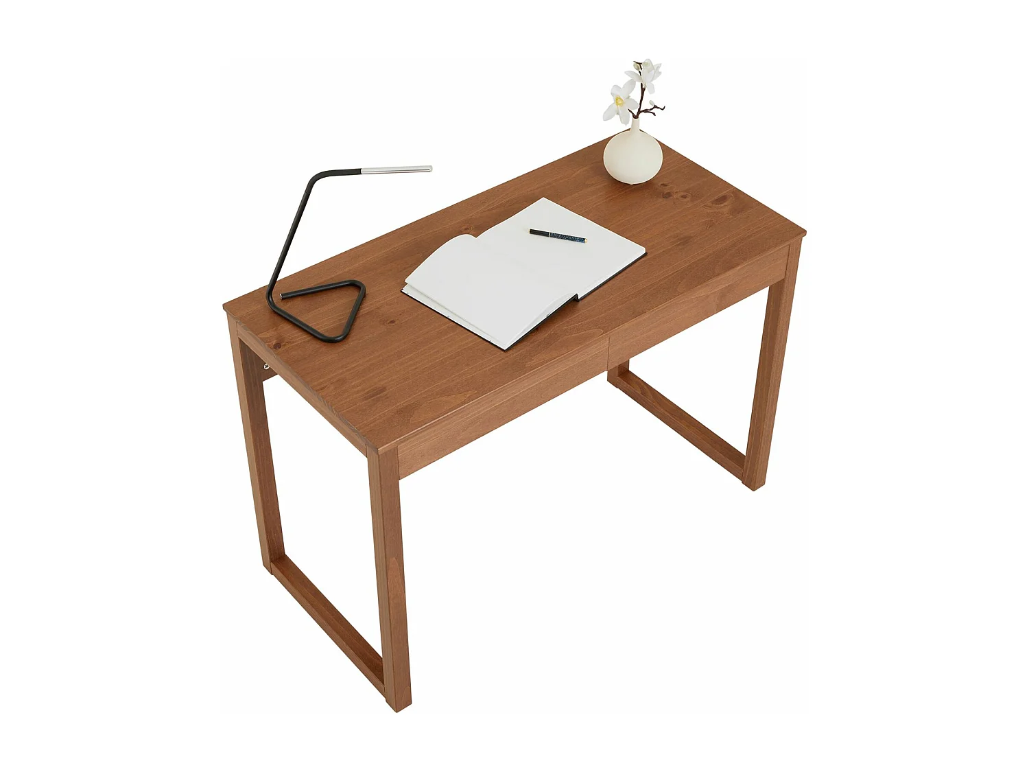 Bureau en bois avec 2 tiroirs NOAH, design scandinave, en pin massif coloris châtaignier