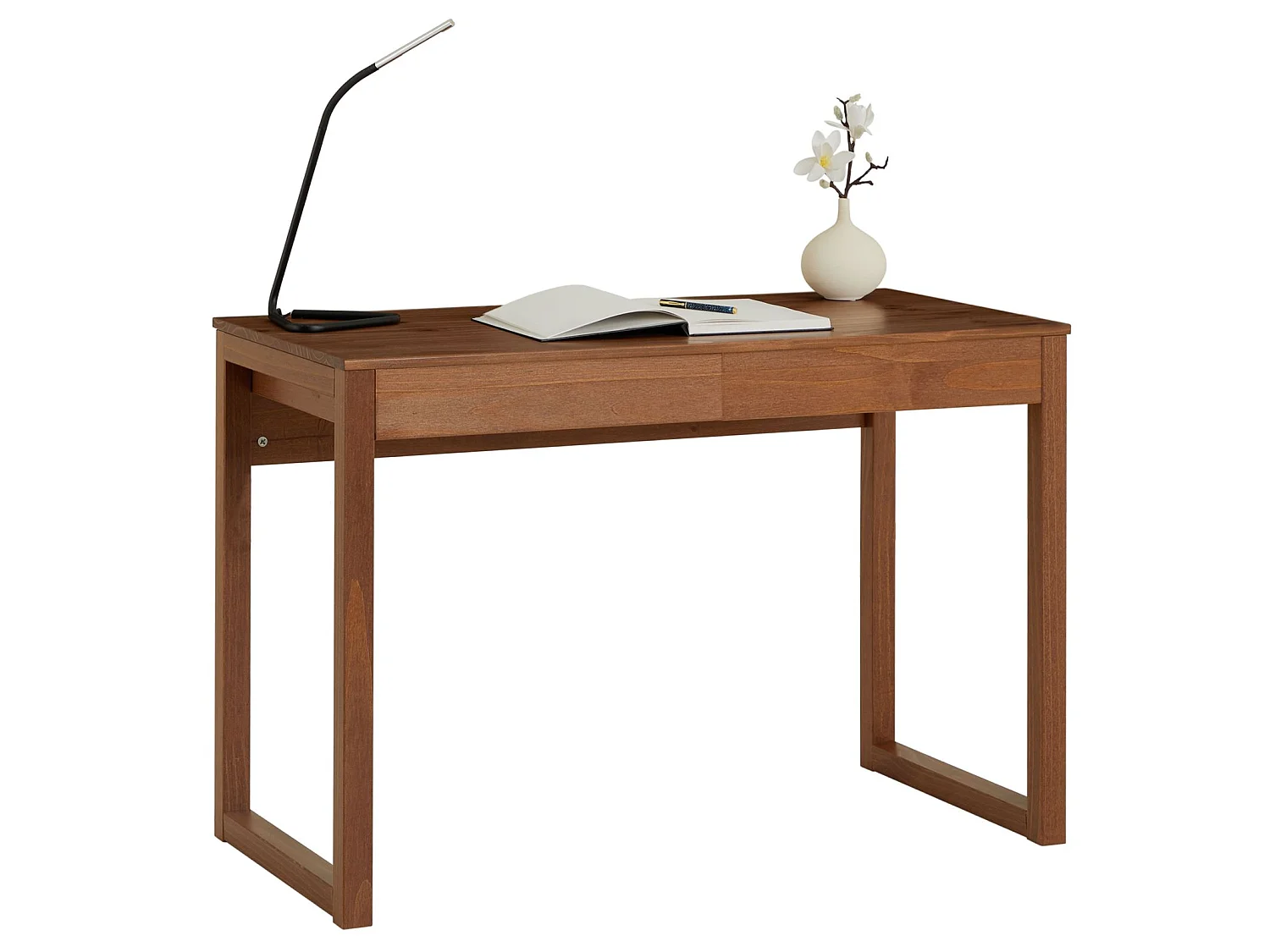 Bureau en bois avec 2 tiroirs NOAH, design scandinave, en pin massif coloris châtaignier