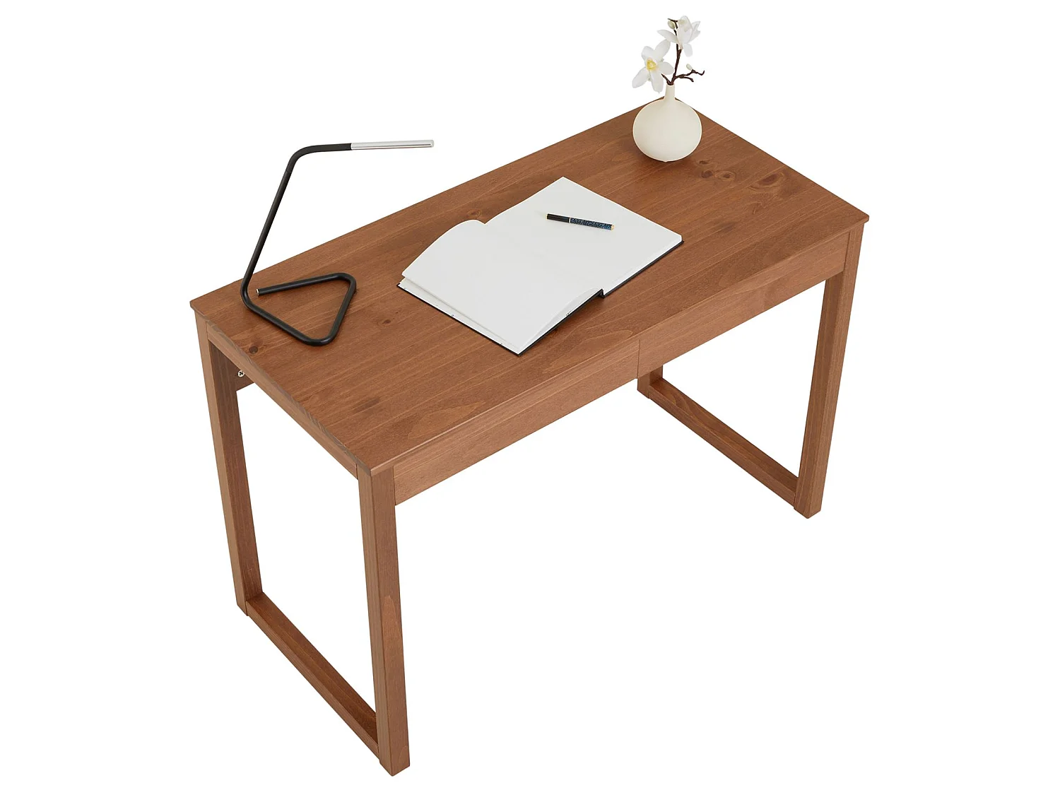 Bureau en bois avec 2 tiroirs NOAH, design scandinave, en pin massif coloris châtaignier
