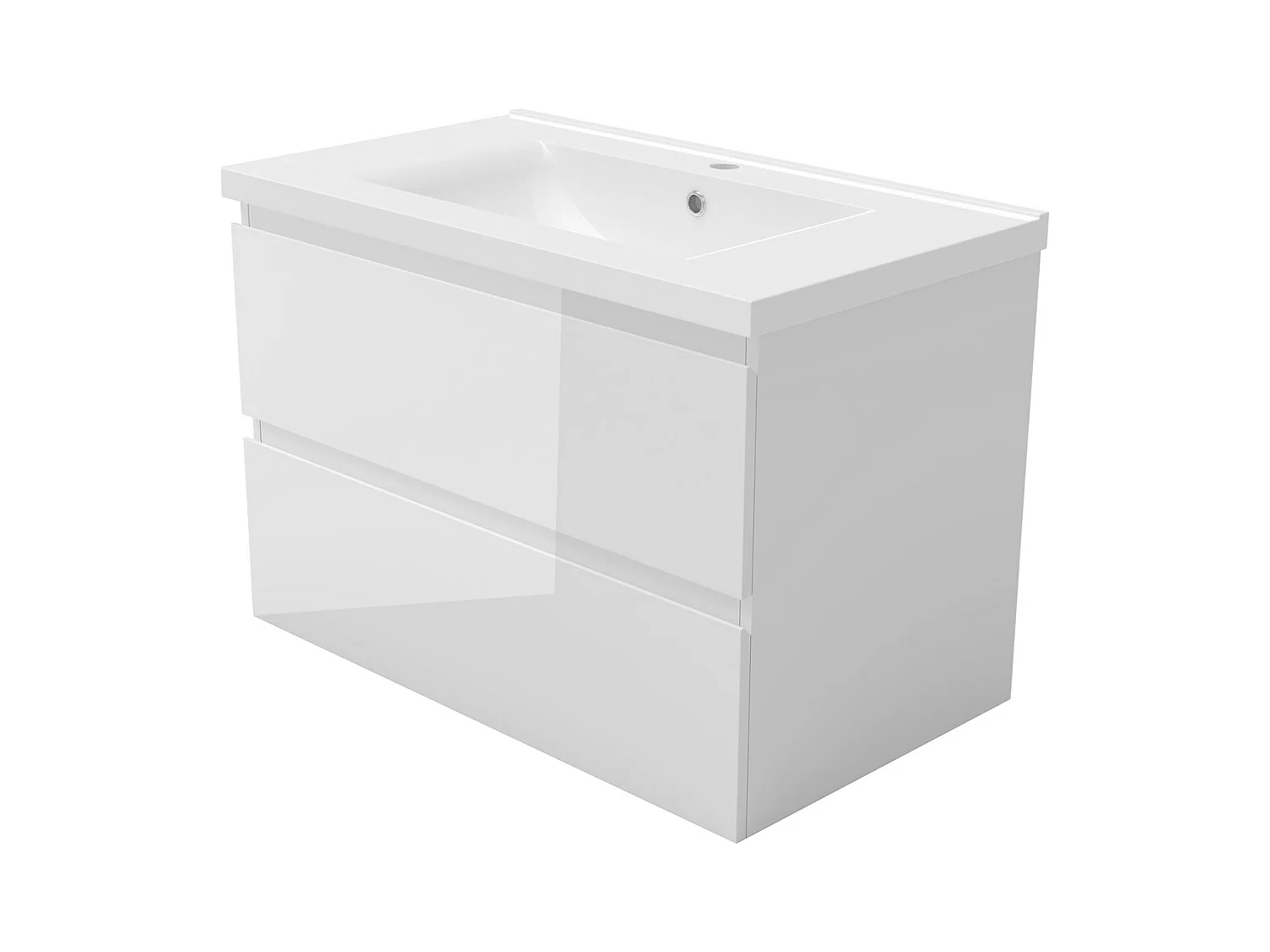 AICA Meuble de salle de bain avec vasque en céramique, 80cm,2 tiroirs,blanc - Meuble suspendu
