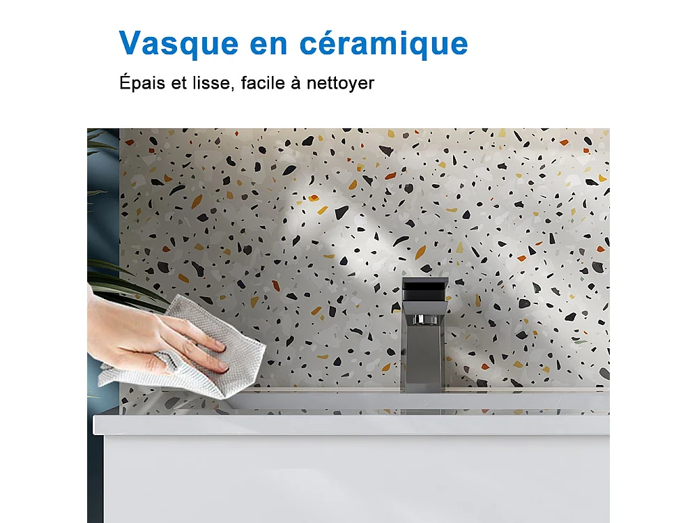 AICA Meuble de salle de bain avec vasque en céramique, 80cm,2 tiroirs,blanc - Meuble suspendu