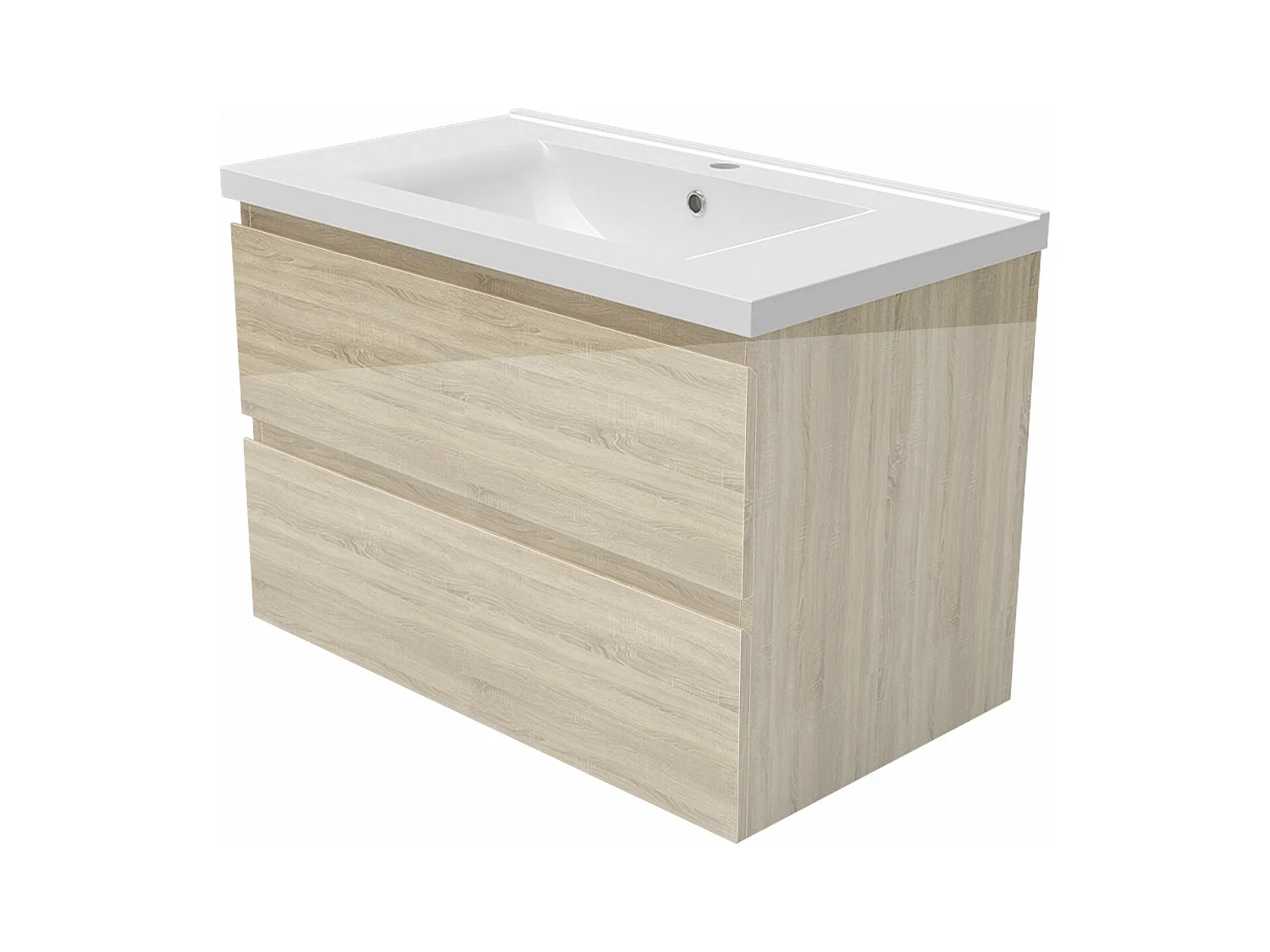 AICA Meuble de salle de bain avec vasque en céramique, 80cm,2 tiroirs,chêne - Meuble suspendu