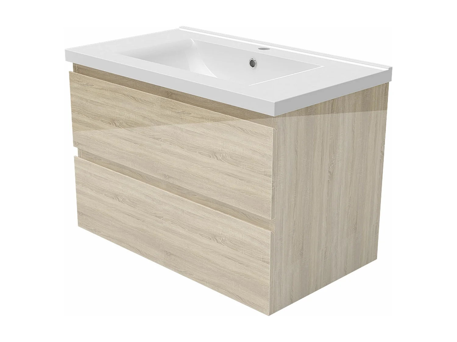 AICA Meuble de salle de bain avec vasque en céramique, 80cm,2 tiroirs,chêne - Meuble suspendu