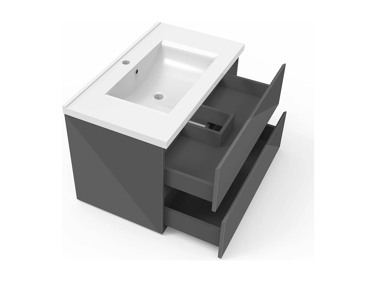 AICA Meuble de salle de bain avec vasque en céramique, 80cm,2 tiroirs,anthracite - Meuble suspendu