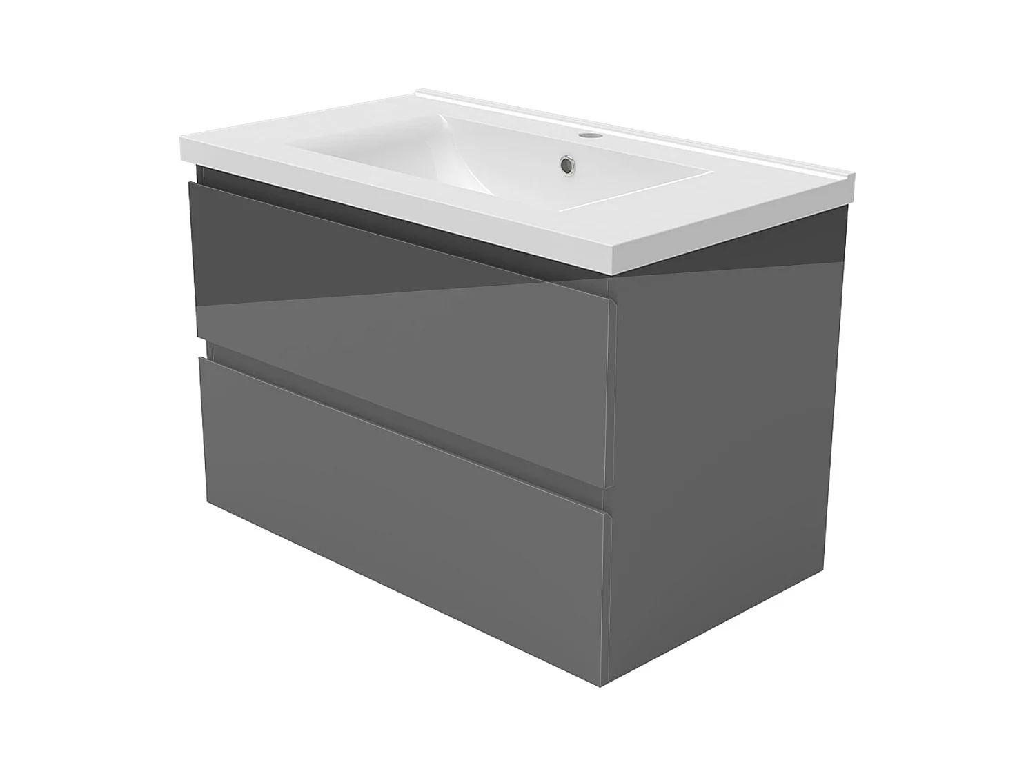 AICA Meuble de salle de bain avec vasque en céramique, 80cm,2 tiroirs,anthracite - Meuble suspendu