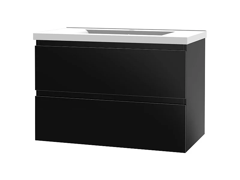 AICA Meuble de salle de bain avec vasque en céramique, 80cm,2 tiroirs,Noir - Meuble suspendu