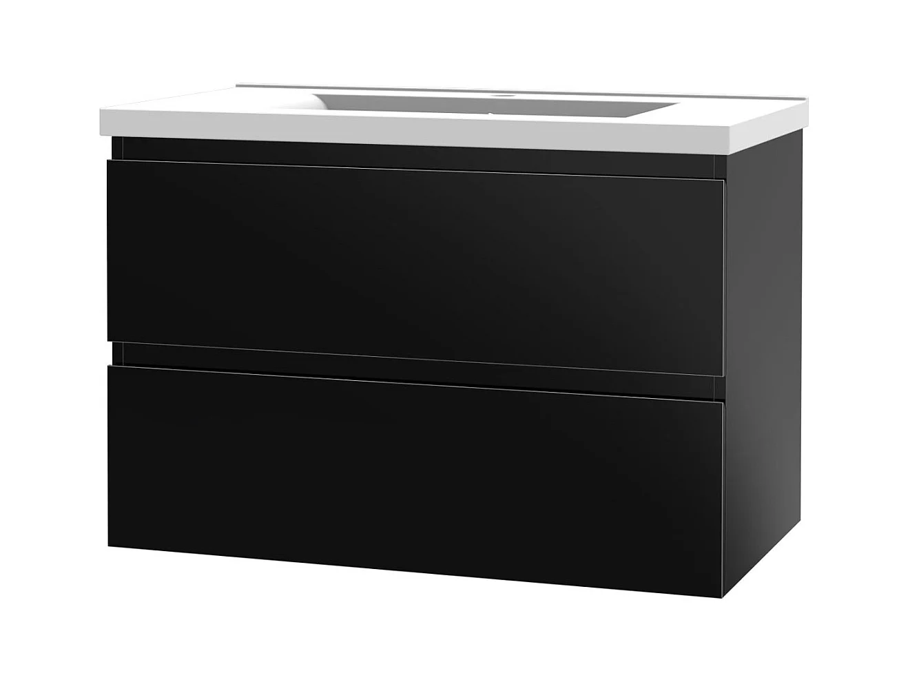 AICA Meuble de salle de bain avec vasque en céramique, 80cm,2 tiroirs,Noir - Meuble suspendu