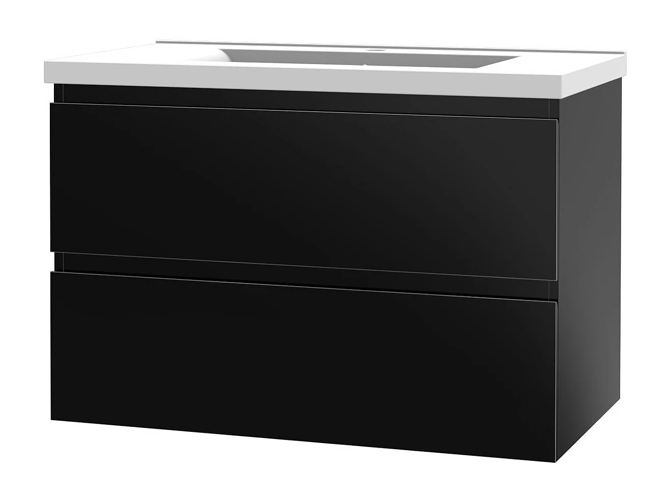 AICA Meuble de salle de bain avec vasque en céramique, 80cm,2 tiroirs,Noir - Meuble suspendu