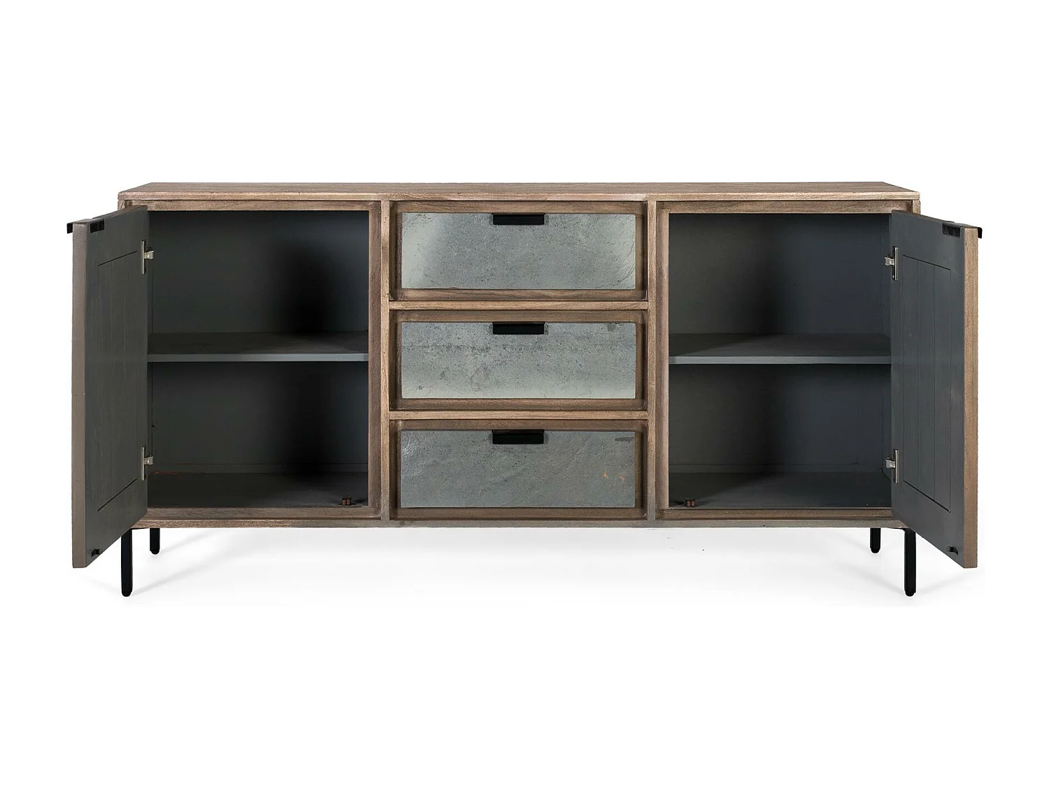 Buffet fait à la main en bois d'acacia et métal 160cm