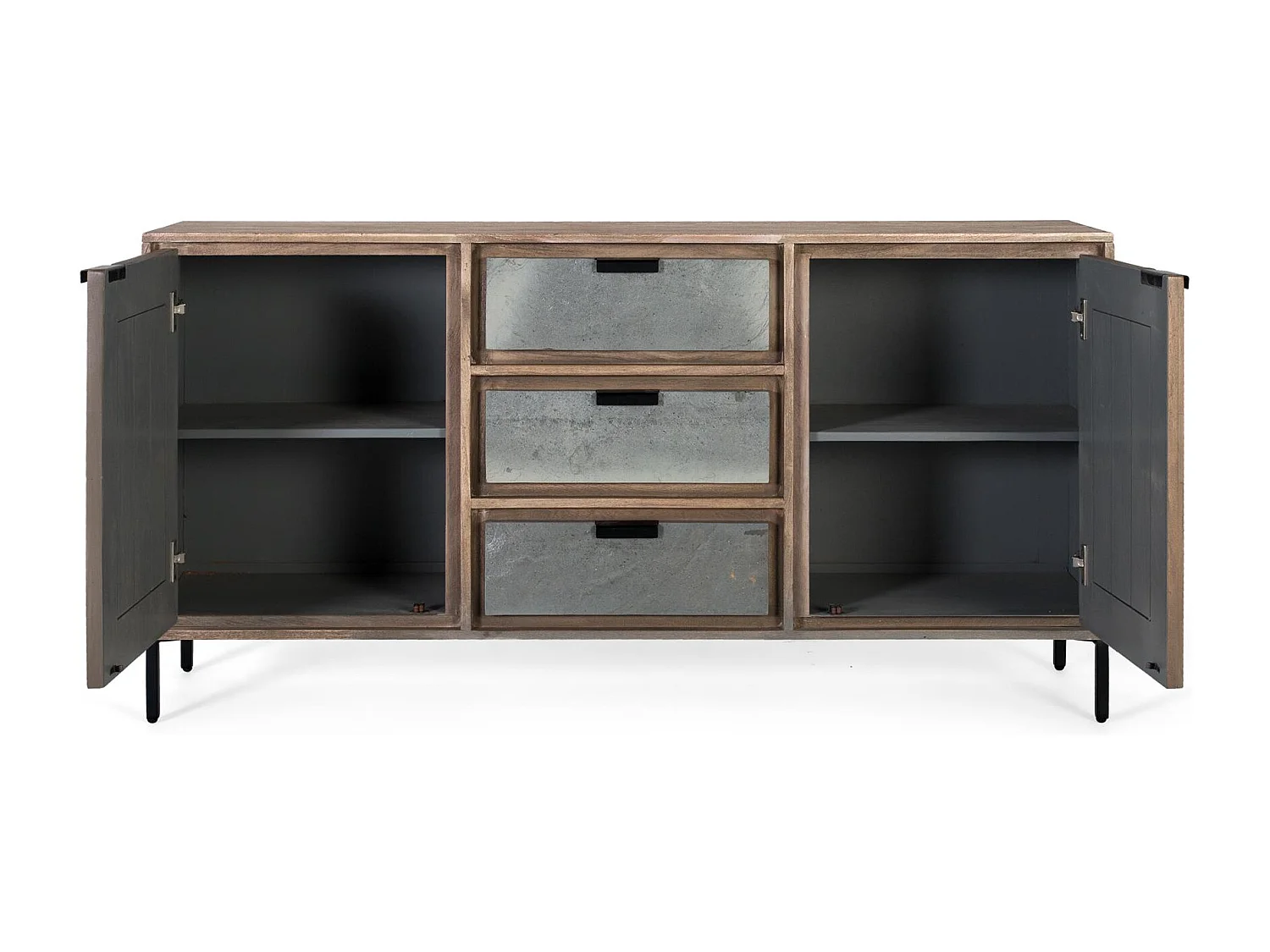 Buffet fait à la main en bois d'acacia et métal 160cm