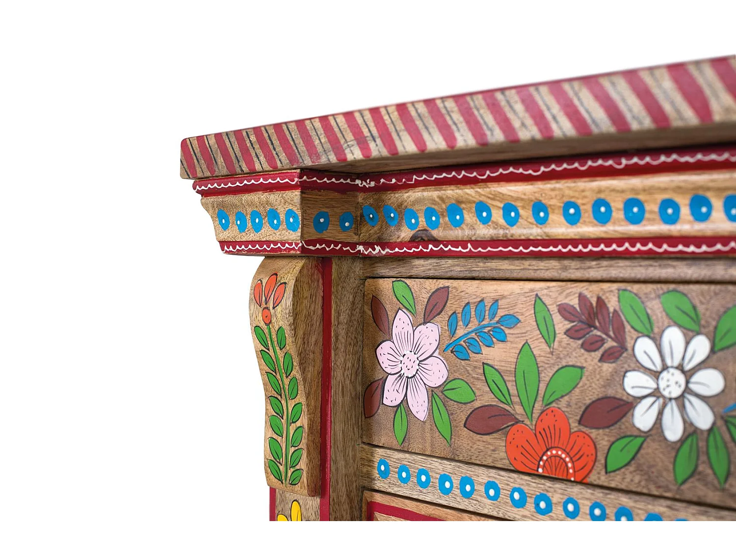 Commode à trois tiroirs en bois de manguier peint à la main