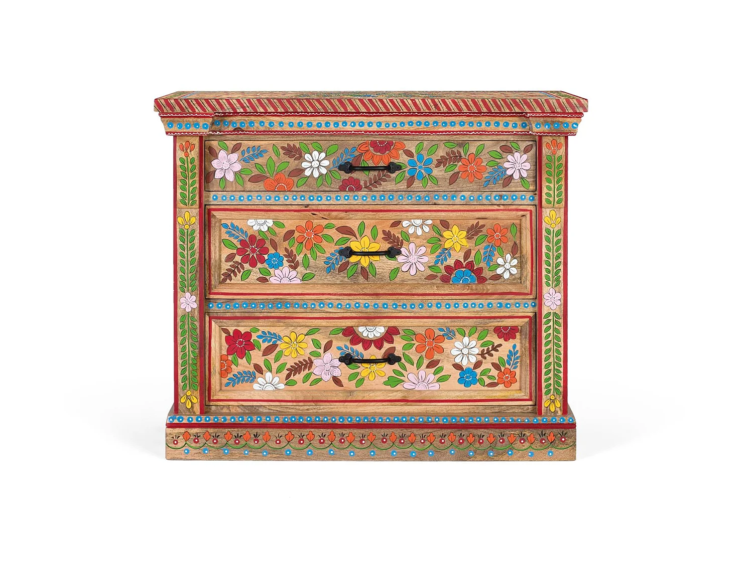 Commode en bois de manguier 92 cm, style ethnique artisanal - 78 x 92 x 48 cm