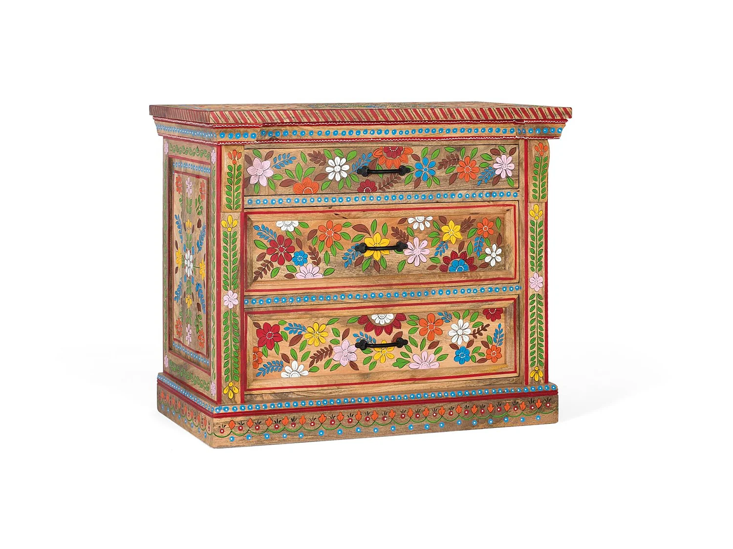 Commode en bois de manguier 92 cm, style ethnique artisanal - 78 x 92 x 48 cm