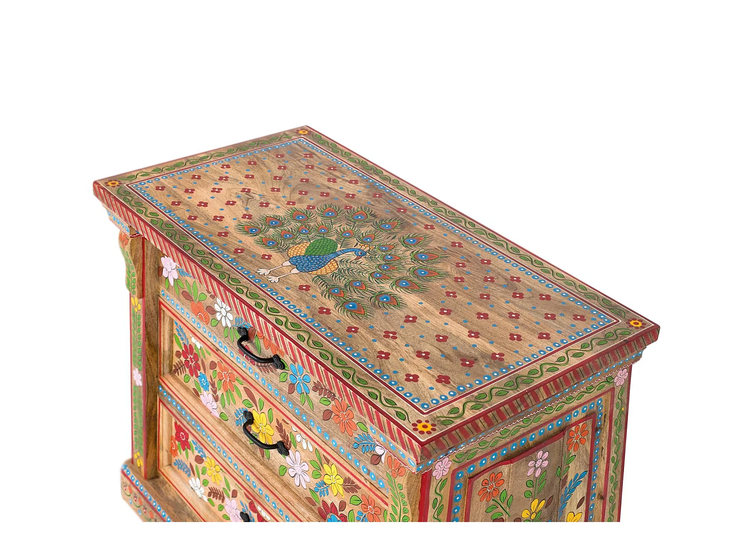 Commode en bois de manguier 92 cm, style ethnique artisanal - 78 x 92 x 48 cm