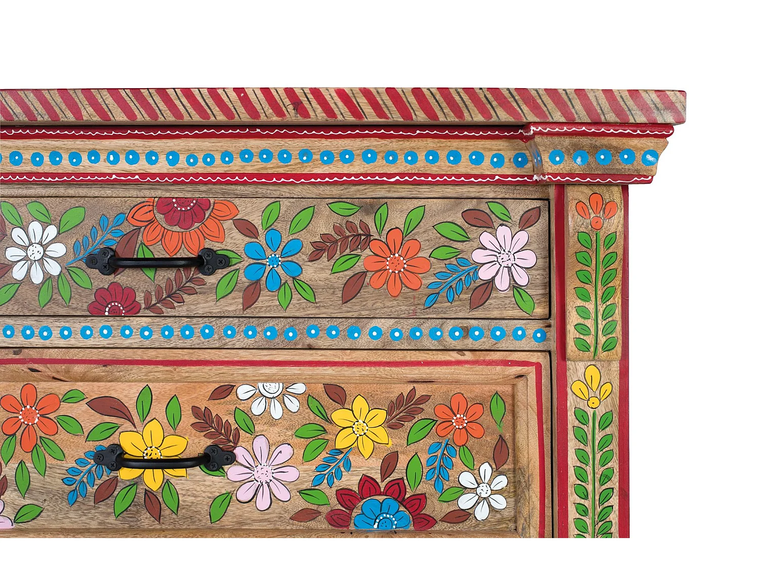 Commode en bois de manguier 92 cm, style ethnique artisanal - 78 x 92 x 48 cm