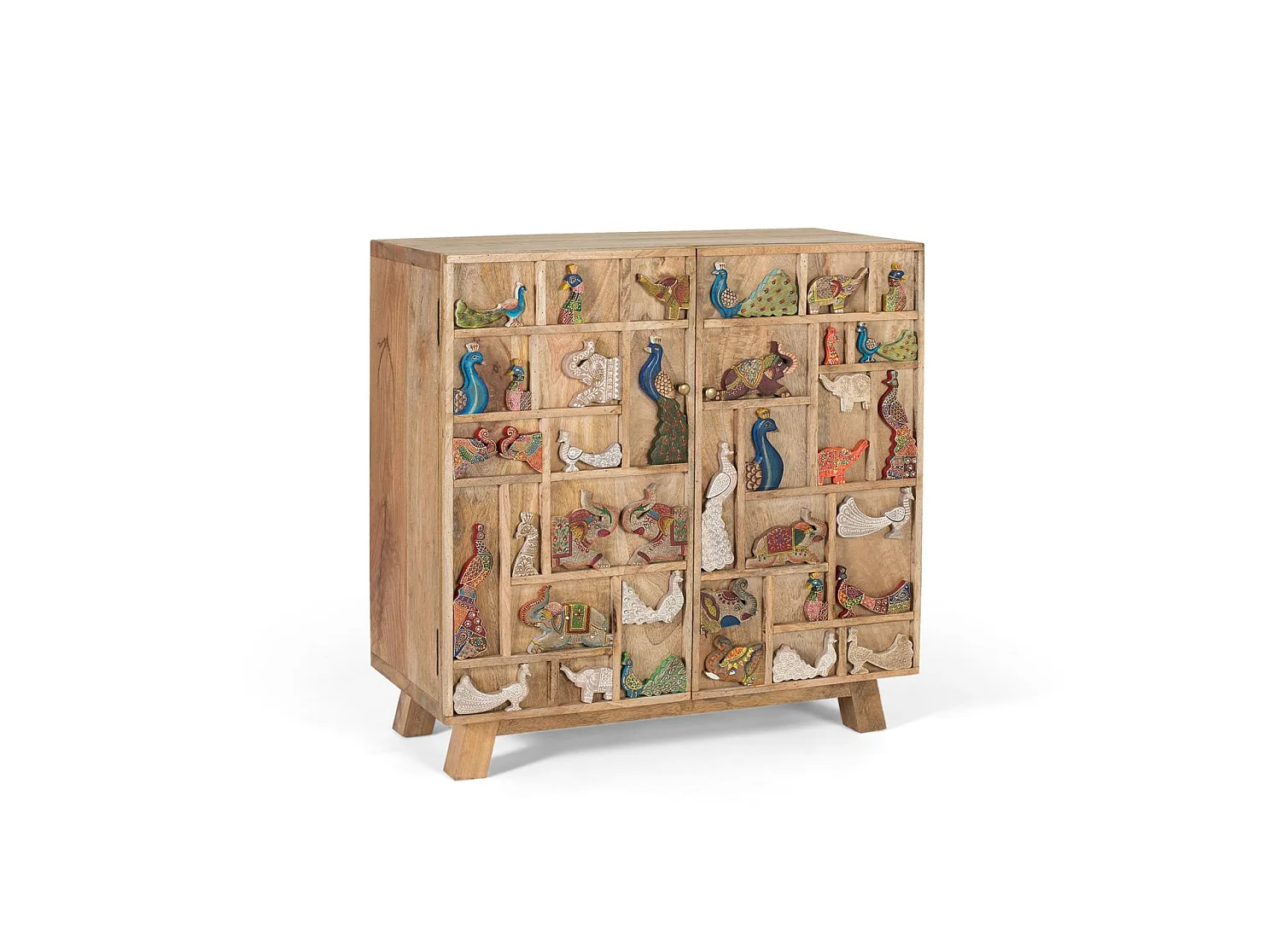 Commode en bois de manguier 80 cm, style rustique vintage - 81 x 80 x 36