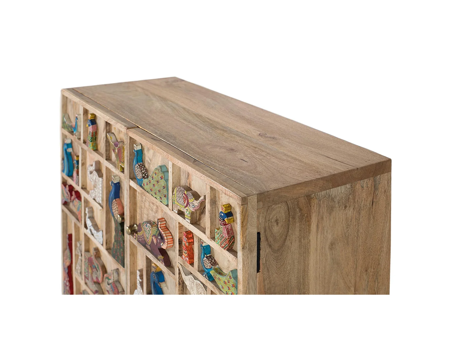 Commode en bois de manguier 80 cm, style rustique vintage - 81 x 80 x 36