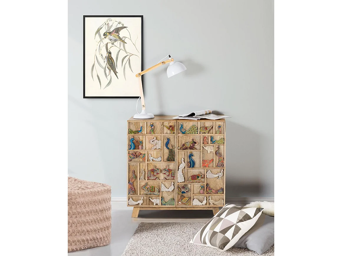 Commode en bois de manguier 80 cm, style rustique vintage - 81 x 80 x 36