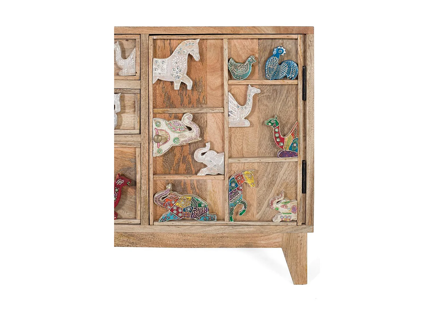 Kommode mit 5 Schubladen handgeschnitzt aus Mangoholz