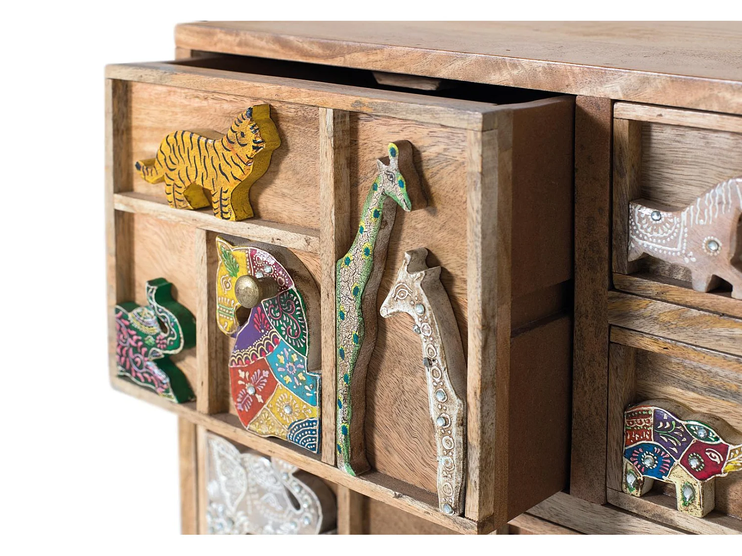 Kommode mit 5 Schubladen handgeschnitzt aus Mangoholz
