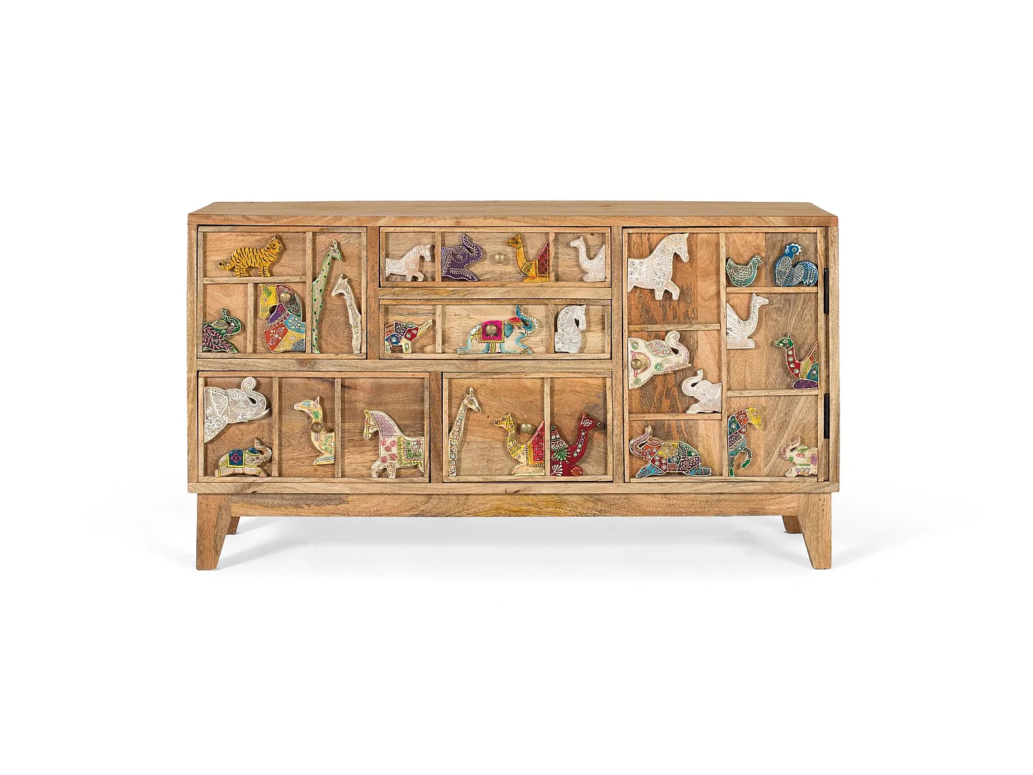 Cassettiera in legno di mango, stile rustico vintage, 100 cm - 55x100x32