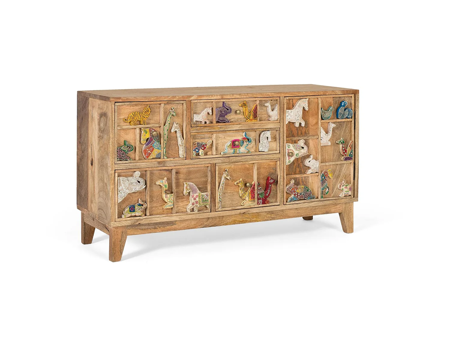 Cassettiera in legno di mango, stile rustico vintage, 100 cm - 55x100x32