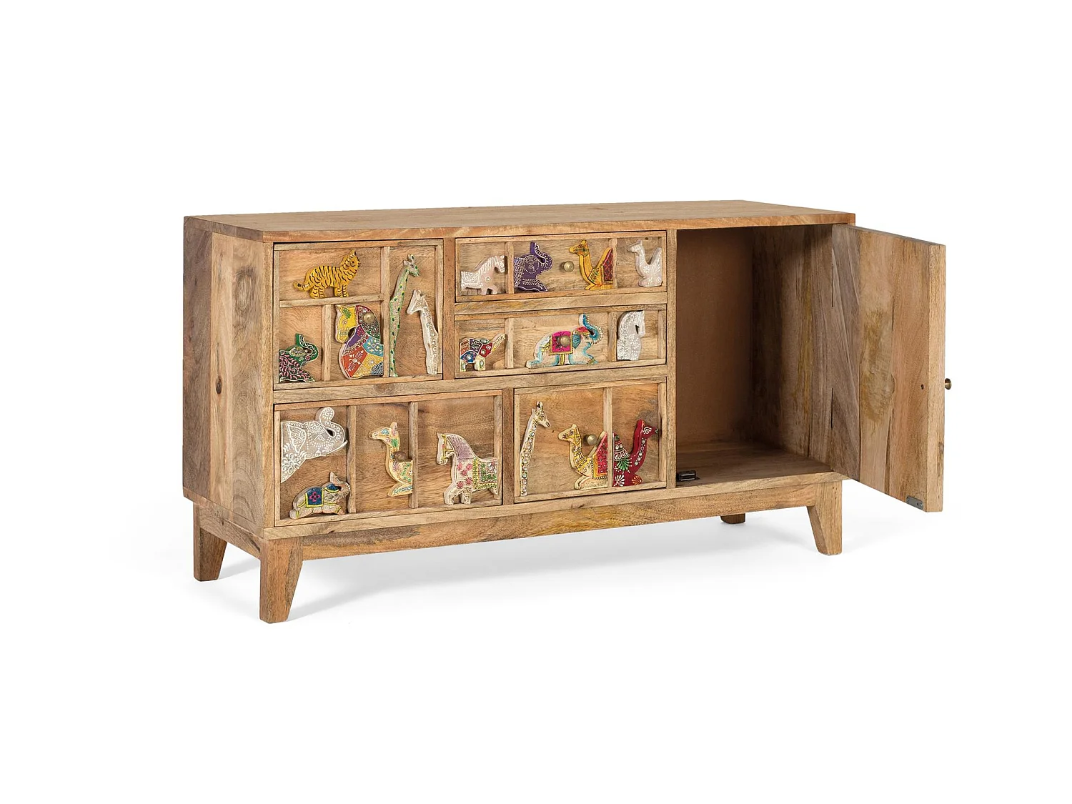 Cassettiera in legno di mango, stile rustico vintage, 100 cm - 55x100x32