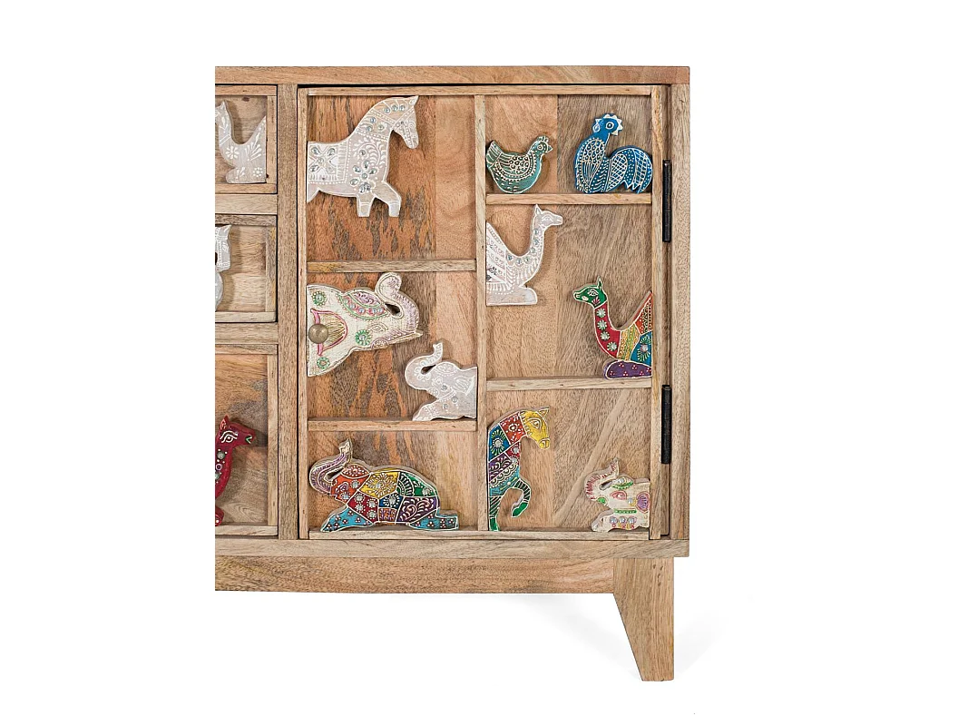 Cassettiera in legno di mango, stile rustico vintage, 100 cm - 55x100x32