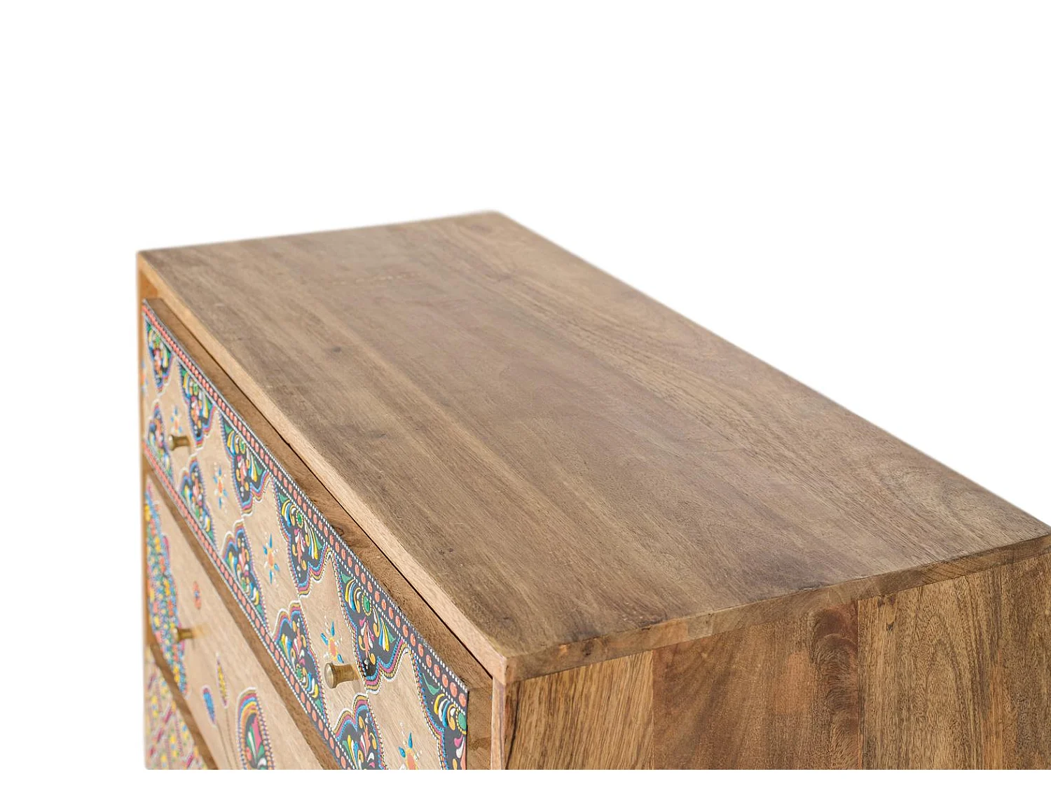Cómoda en madera maciza de mango con detalles pintados a mano