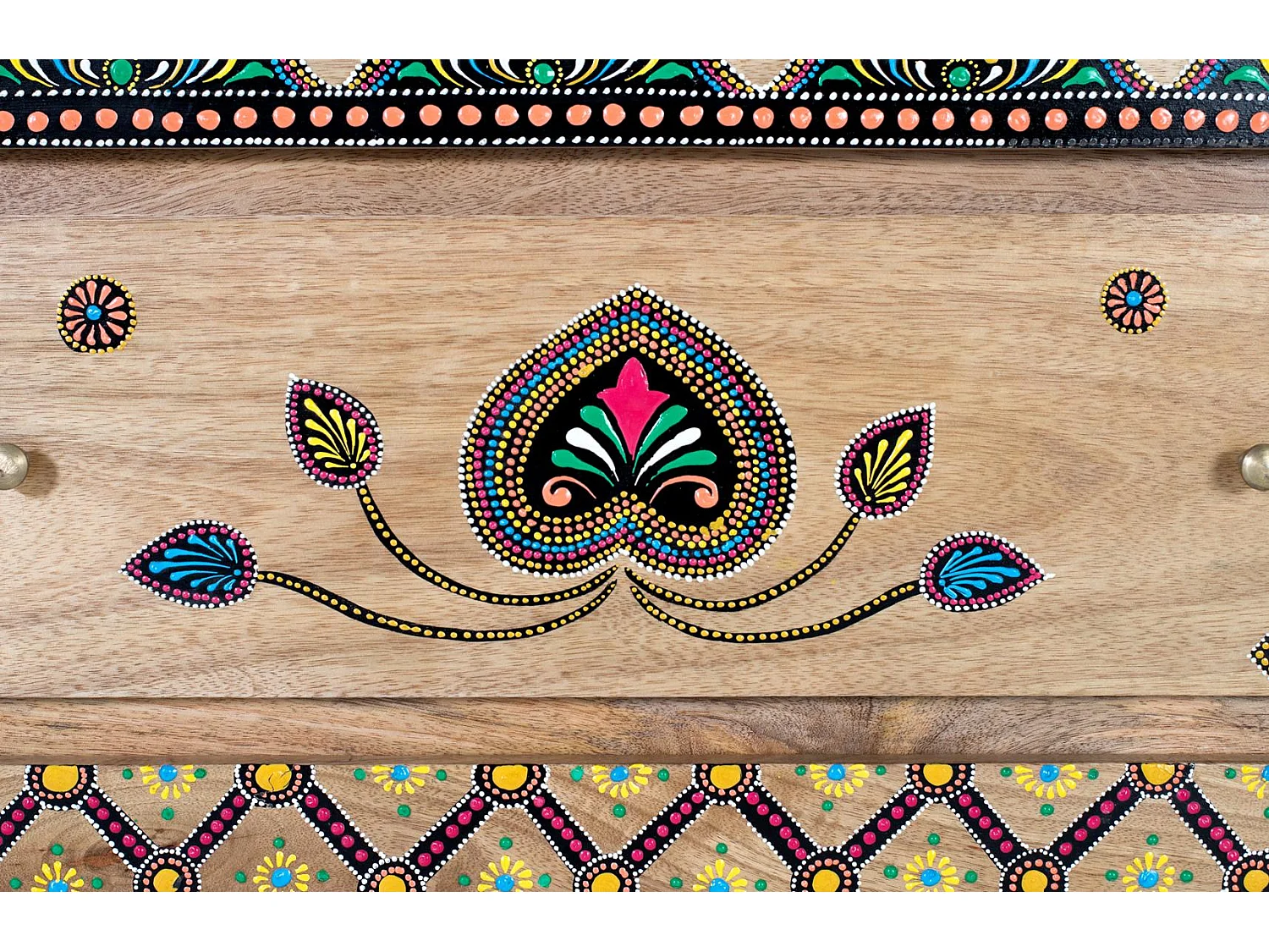 Cómoda en madera maciza de mango con detalles pintados a mano