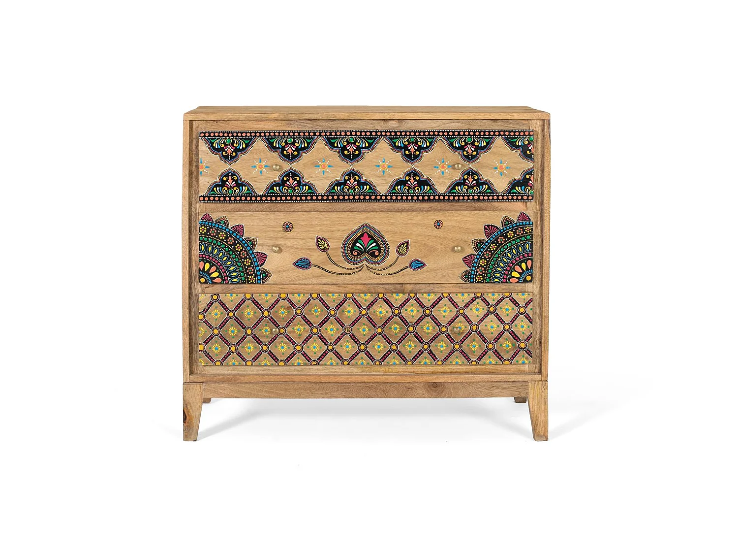 Commode en bois de manguier 91 cm, style bohème ethnique - 82 x 91 x 40