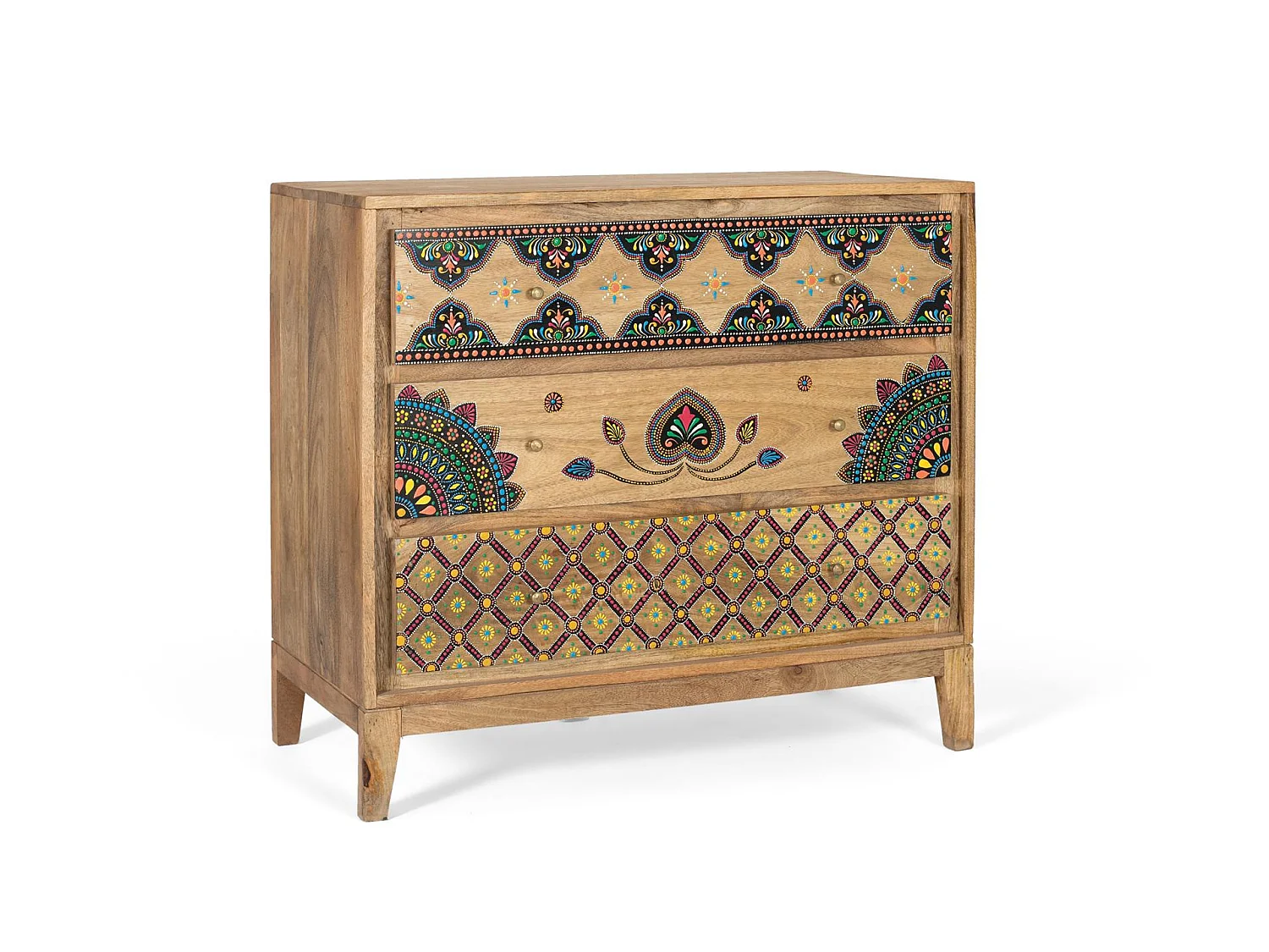 Commode en bois de manguier 91 cm, style bohème ethnique - 82 x 91 x 40